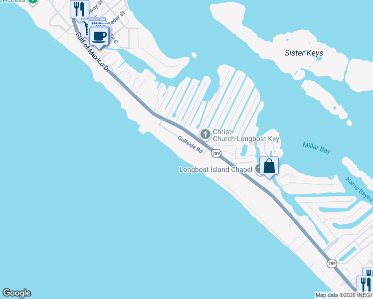 map of restaurants, bars, coffee shops, grocery stores, and more near 6437 Gulf of Mexico Drive in Longboat Key