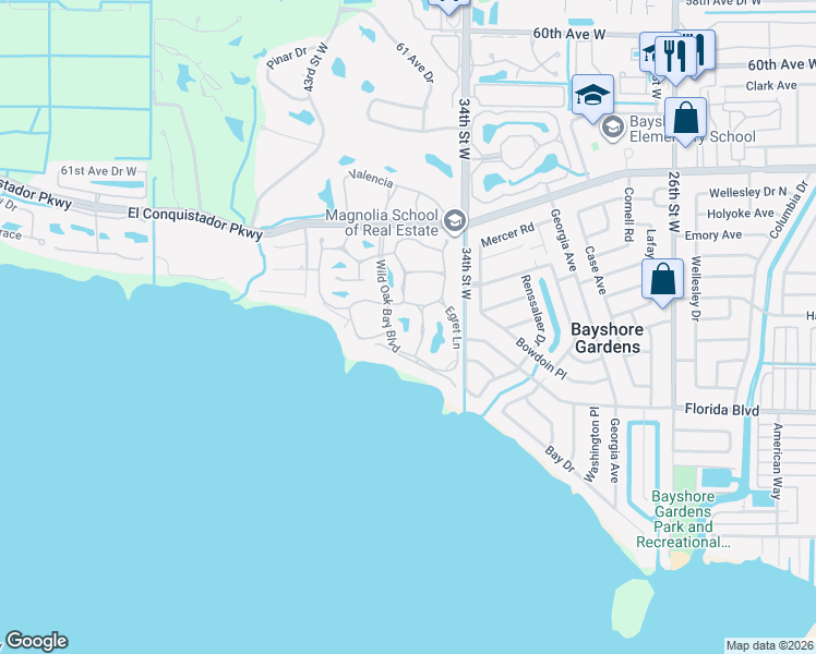 map of restaurants, bars, coffee shops, grocery stores, and more near 322 Seagull Drive in Bradenton