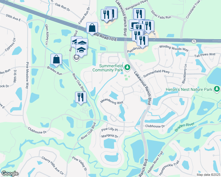 map of restaurants, bars, coffee shops, grocery stores, and more near 11216 Blue Sage Place in Lakewood Ranch