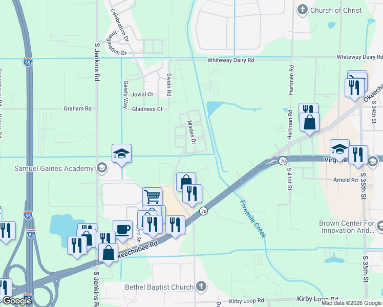 map of restaurants, bars, coffee shops, grocery stores, and more near McNeil Road in Fort Pierce
