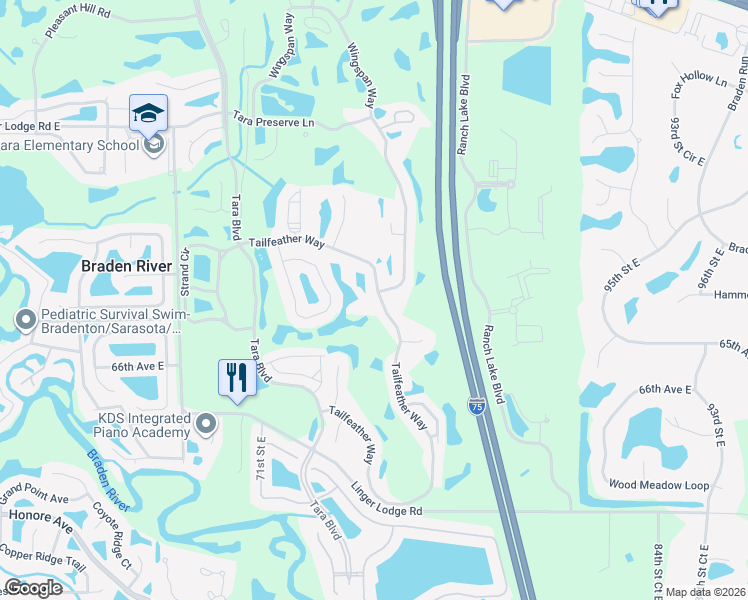map of restaurants, bars, coffee shops, grocery stores, and more near 6532 Tailfeather Way in Bradenton