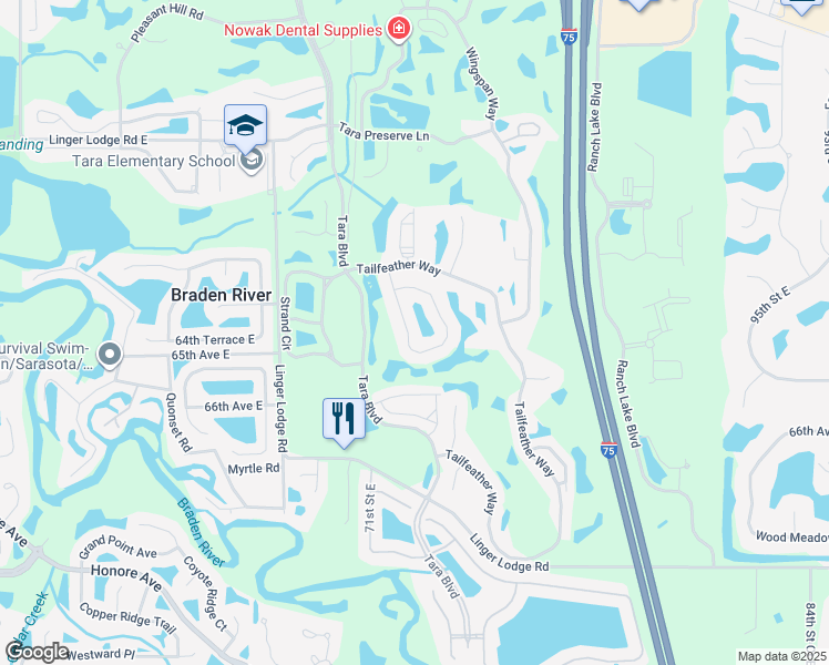 map of restaurants, bars, coffee shops, grocery stores, and more near 6359 Rookery Cir in Bradenton
