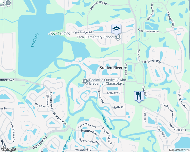 map of restaurants, bars, coffee shops, grocery stores, and more near 6619 64th Terrace East in Bradenton
