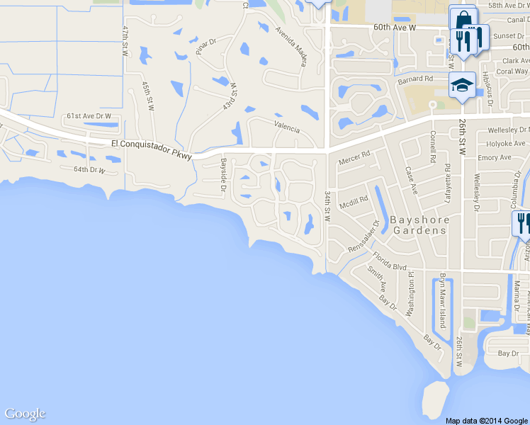 map of restaurants, bars, coffee shops, grocery stores, and more near 6464 Seagull Drive in Bradenton