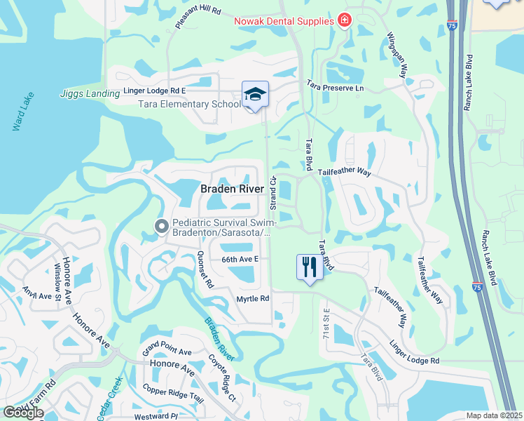 map of restaurants, bars, coffee shops, grocery stores, and more near 6419 68th Street East in Bradenton