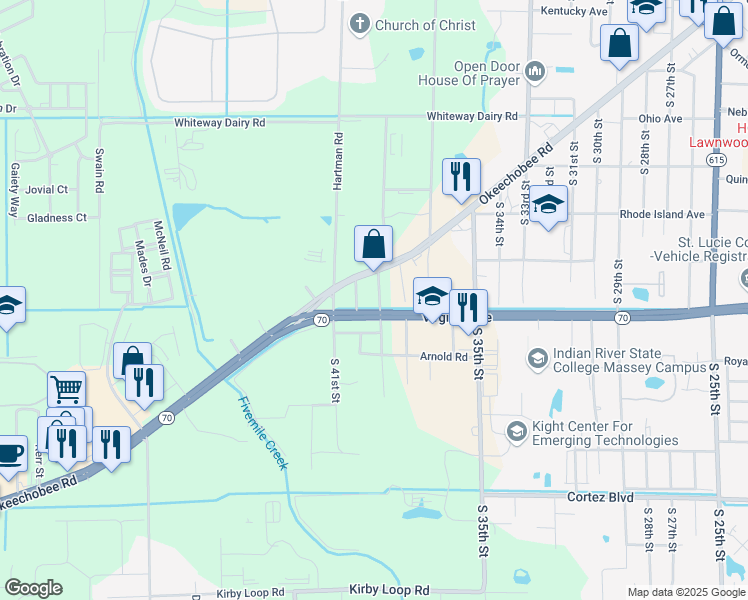 map of restaurants, bars, coffee shops, grocery stores, and more near 2213 South 39th Street in Fort Pierce