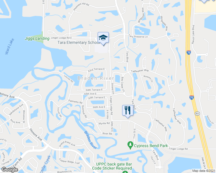 map of restaurants, bars, coffee shops, grocery stores, and more near 6419 68th Street East in Bradenton