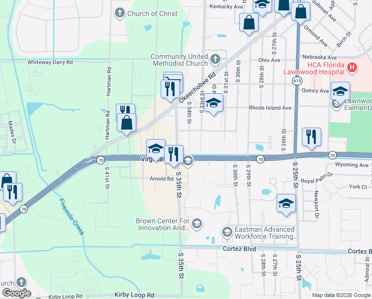 map of restaurants, bars, coffee shops, grocery stores, and more near 2208 South 34th Street in Fort Pierce