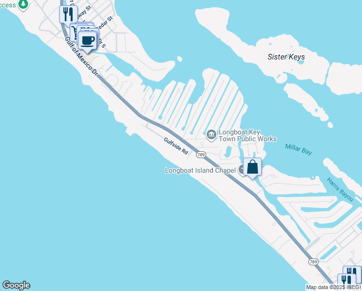 map of restaurants, bars, coffee shops, grocery stores, and more near 6437 Gulf of Mexico Drive in Longboat Key