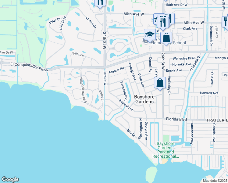 map of restaurants, bars, coffee shops, grocery stores, and more near 6117 Bowdoin Place in Bradenton