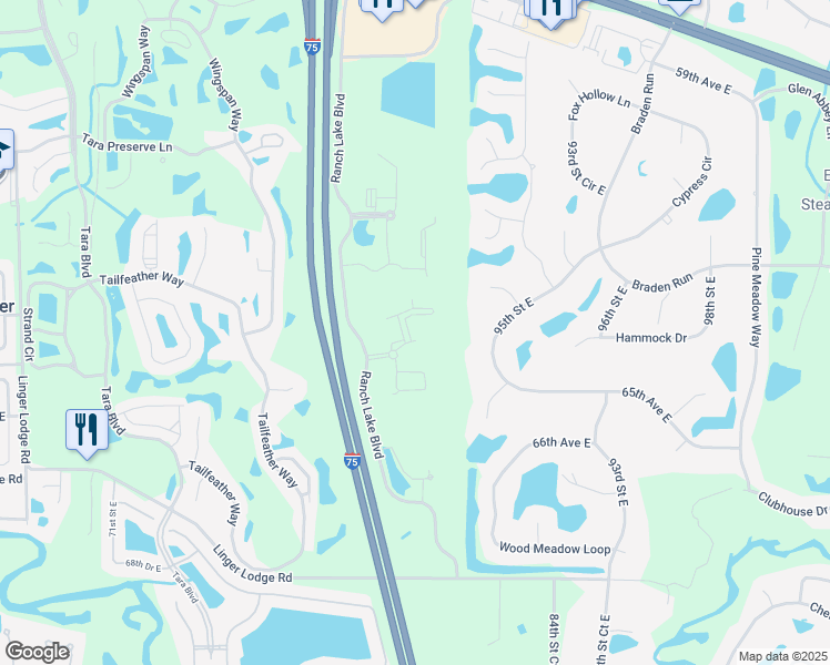 map of restaurants, bars, coffee shops, grocery stores, and more near 6437 Brook Village Cove in Bradenton