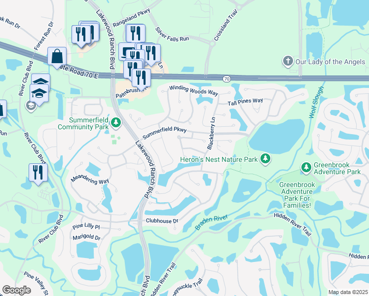 map of restaurants, bars, coffee shops, grocery stores, and more near 12005 Beeflower Drive in Bradenton