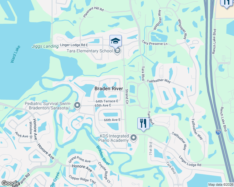 map of restaurants, bars, coffee shops, grocery stores, and more near 6419 68th Street East in Bradenton