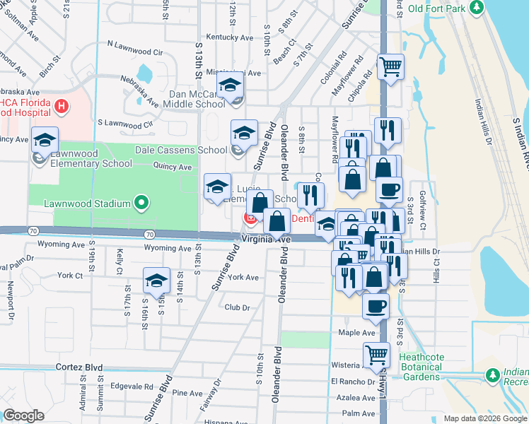 map of restaurants, bars, coffee shops, grocery stores, and more near 900 Virginia Avenue in Fort Pierce