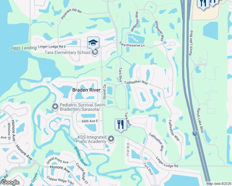 map of restaurants, bars, coffee shops, grocery stores, and more near 6333 Bay Cedar Lane in Bradenton
