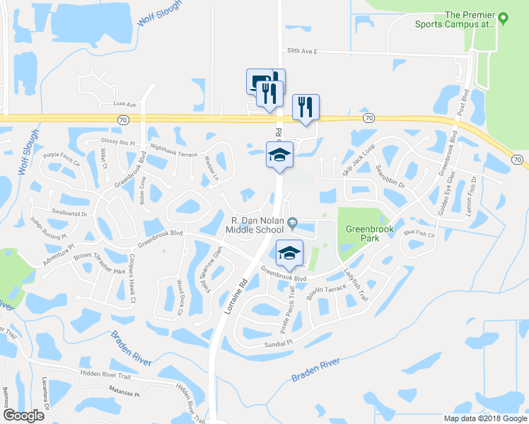 map of restaurants, bars, coffee shops, grocery stores, and more near 14320 Gnatcatcher Terrace in Bradenton