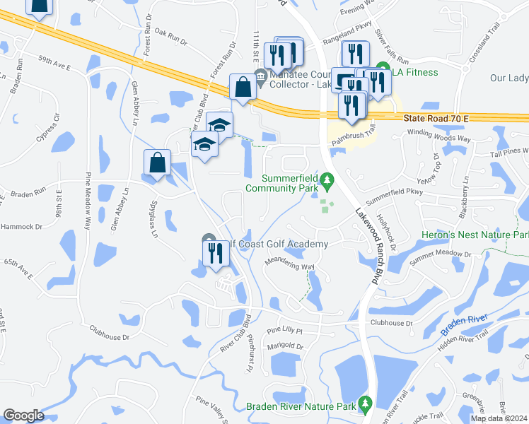 map of restaurants, bars, coffee shops, grocery stores, and more near 6446 Shoal Creek Street Circle in Bradenton