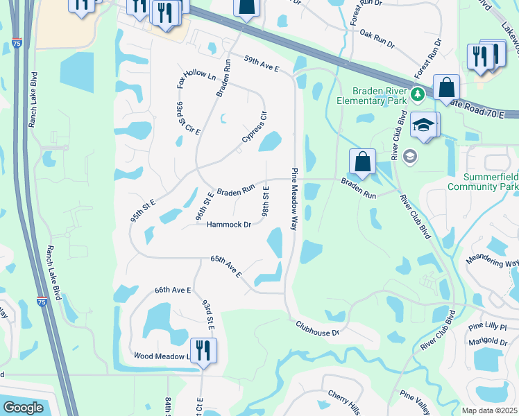 map of restaurants, bars, coffee shops, grocery stores, and more near 6307 98th Street East in Bradenton