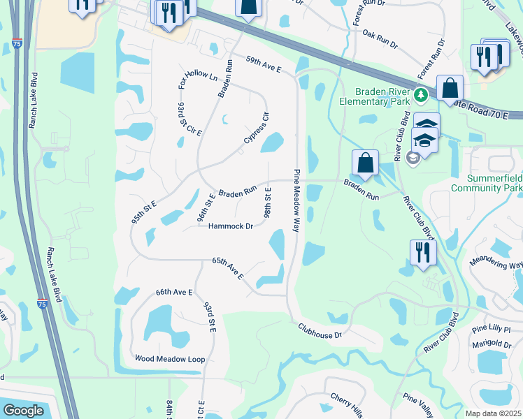 map of restaurants, bars, coffee shops, grocery stores, and more near 6307 98th Street East in Bradenton