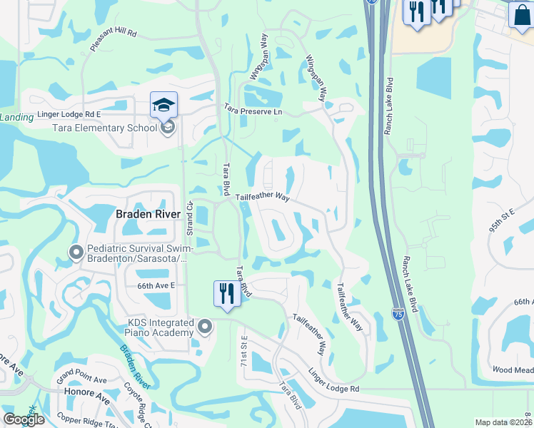 map of restaurants, bars, coffee shops, grocery stores, and more near 6476 Rookery Circle in Bradenton