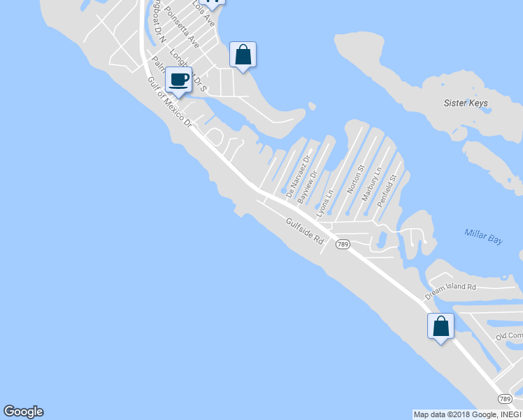 map of restaurants, bars, coffee shops, grocery stores, and more near 6577 Gulfside Road in Longboat Key