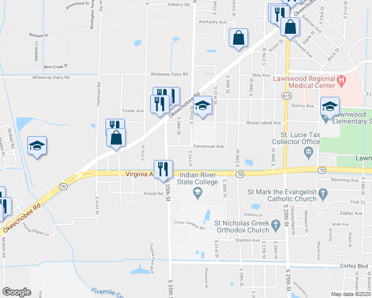 map of restaurants, bars, coffee shops, grocery stores, and more near 3303 Sarasota Avenue in Fort Pierce