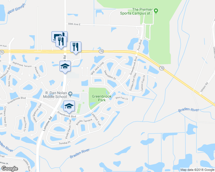 map of restaurants, bars, coffee shops, grocery stores, and more near 14830 Skip Jack Loop in Bradenton