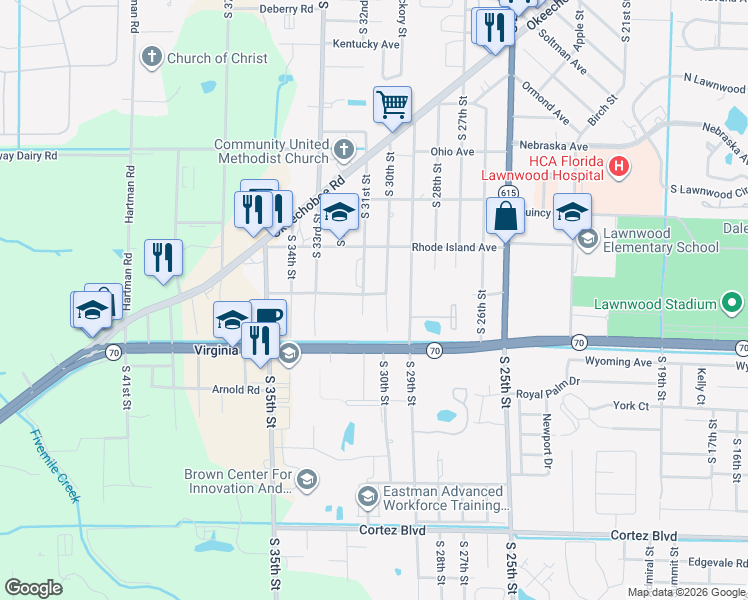 map of restaurants, bars, coffee shops, grocery stores, and more near 3101 Tennessee Avenue in Fort Pierce