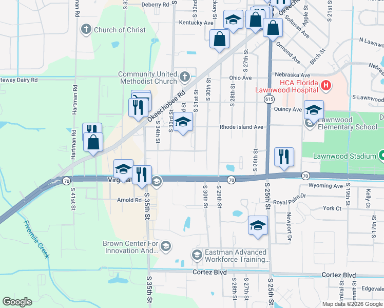 map of restaurants, bars, coffee shops, grocery stores, and more near 3101 Tennessee Avenue in Fort Pierce