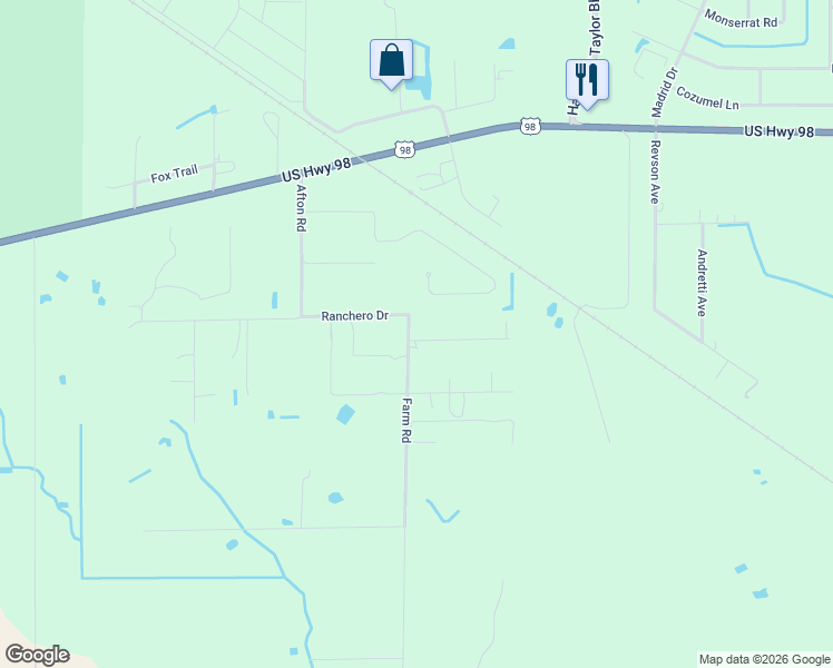 map of restaurants, bars, coffee shops, grocery stores, and more near 535 Farm Road in Sebring