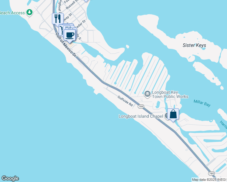 map of restaurants, bars, coffee shops, grocery stores, and more near 6525 Florida 789 in Longboat Key