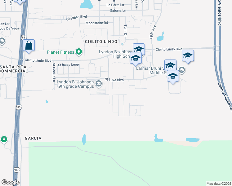 map of restaurants, bars, coffee shops, grocery stores, and more near 5704 Moses Loop in Laredo