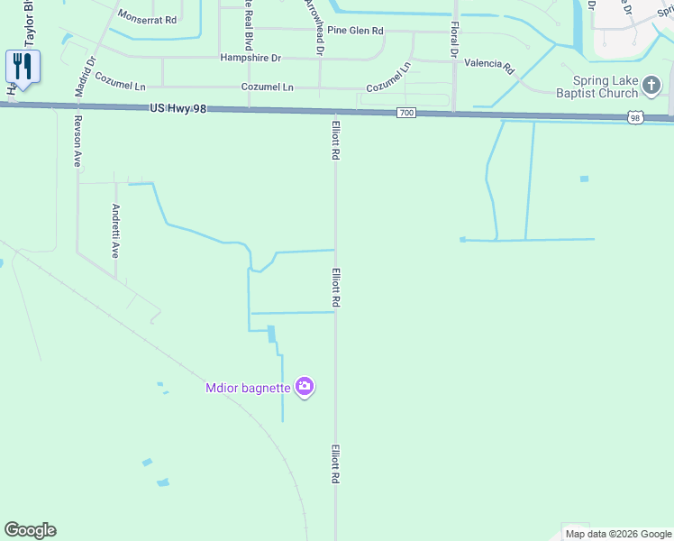map of restaurants, bars, coffee shops, grocery stores, and more near 9251 Elliott Road in Sebring