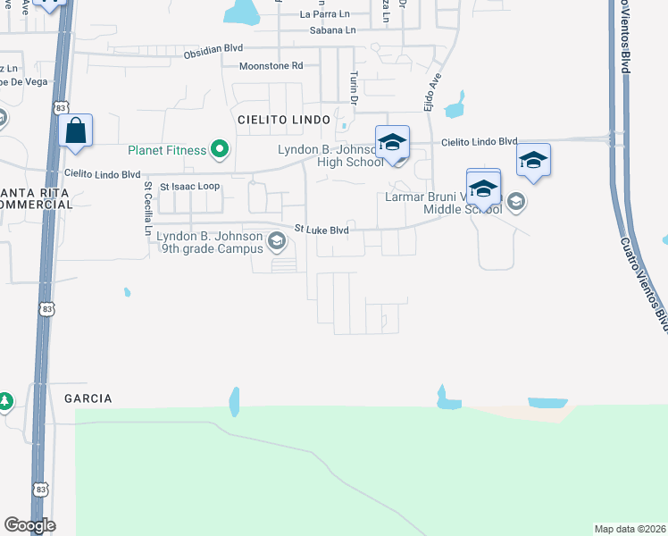 map of restaurants, bars, coffee shops, grocery stores, and more near 5704 Moses Loop in Laredo