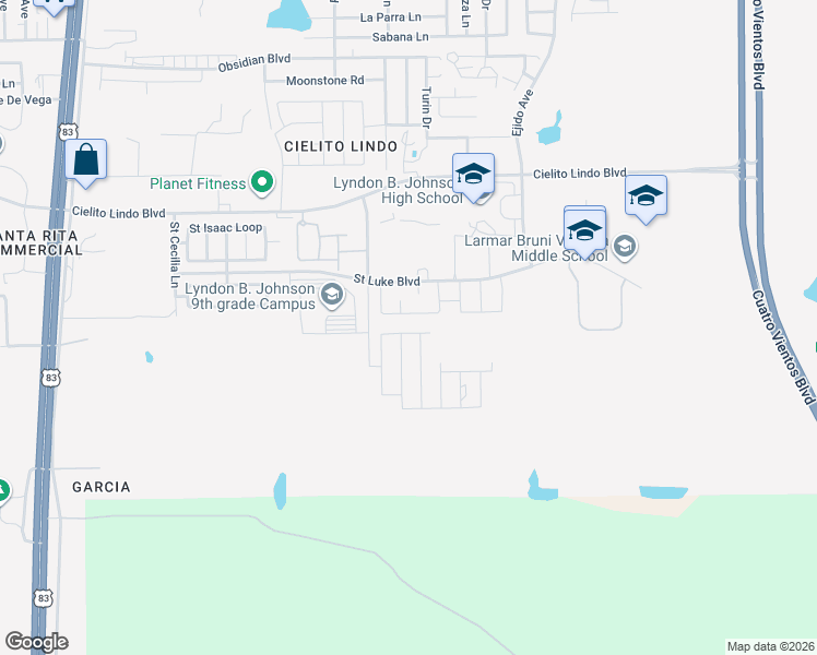 map of restaurants, bars, coffee shops, grocery stores, and more near 5704 Moses Loop in Laredo