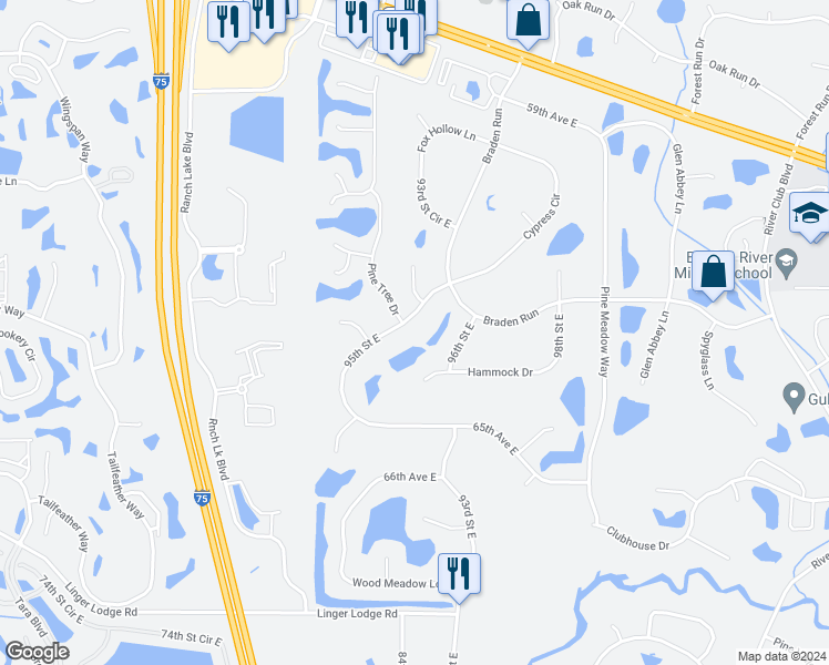 map of restaurants, bars, coffee shops, grocery stores, and more near 6322 95th Street East in Bradenton