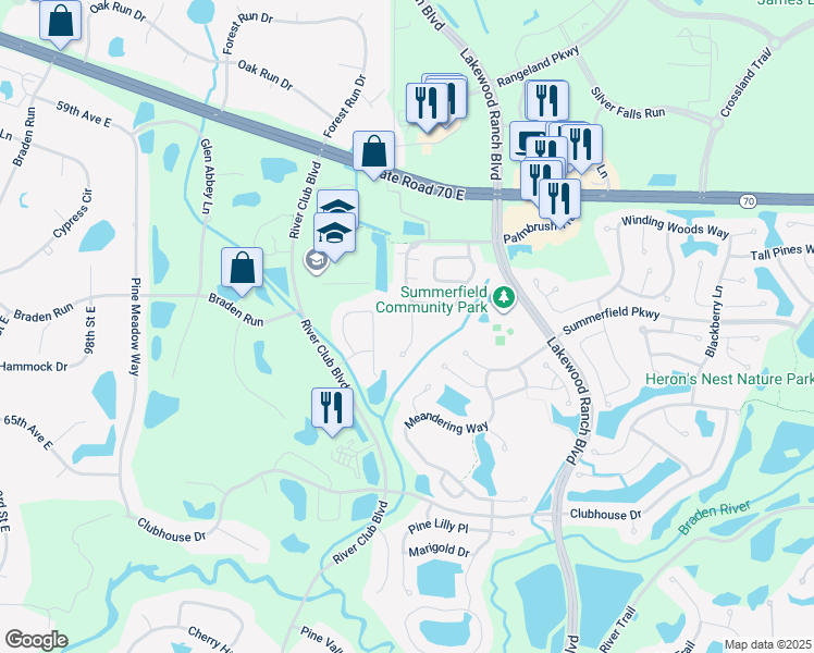map of restaurants, bars, coffee shops, grocery stores, and more near 6446 Shoal Creek Street Circle in Bradenton