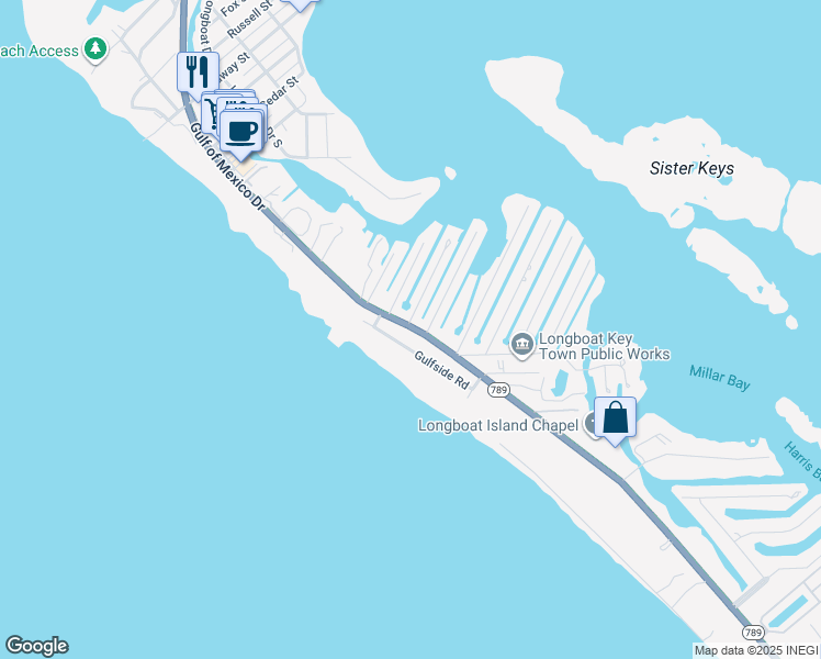 map of restaurants, bars, coffee shops, grocery stores, and more near 6525 Florida 789 in Longboat Key