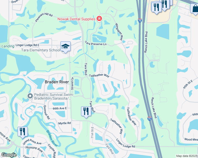 map of restaurants, bars, coffee shops, grocery stores, and more near 6312 Rookery Circle in Bradenton