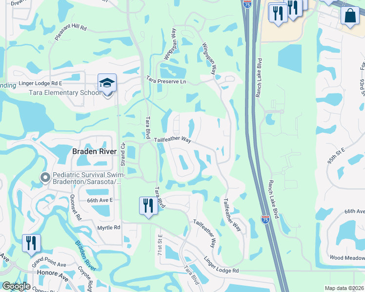 map of restaurants, bars, coffee shops, grocery stores, and more near 6476 Rookery Circle in Bradenton