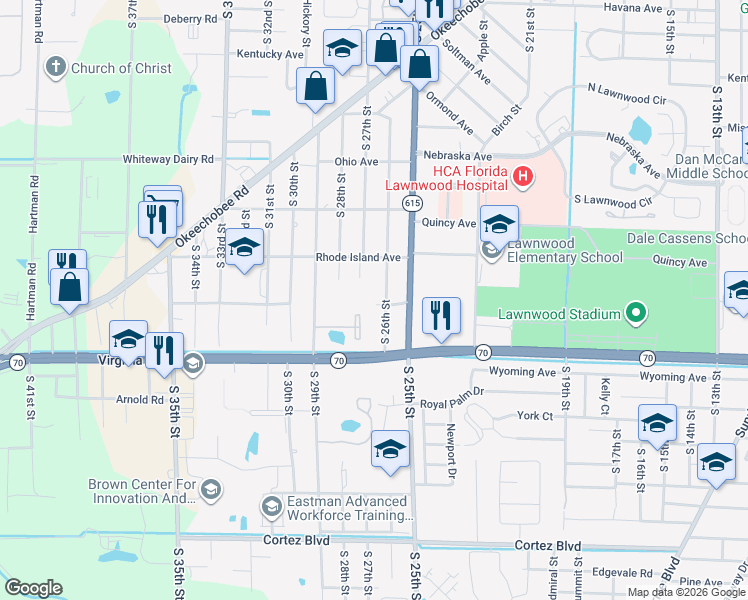 map of restaurants, bars, coffee shops, grocery stores, and more near 2101 South 26th Street in Fort Pierce