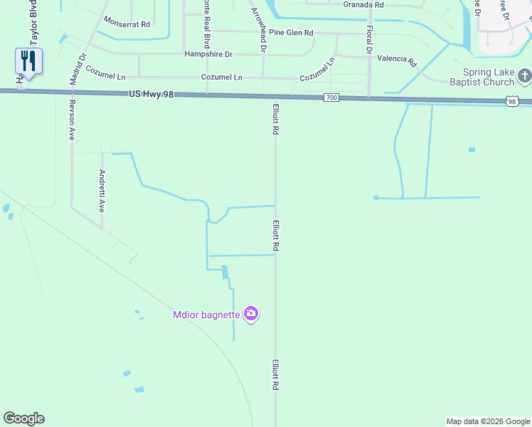 map of restaurants, bars, coffee shops, grocery stores, and more near 9251 Elliott Road in Sebring