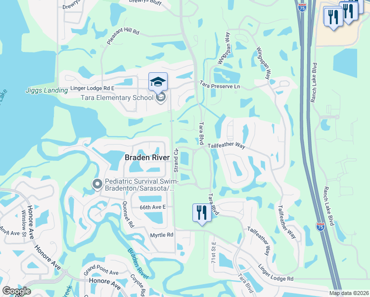 map of restaurants, bars, coffee shops, grocery stores, and more near 7163 Strand Circle in Bradenton