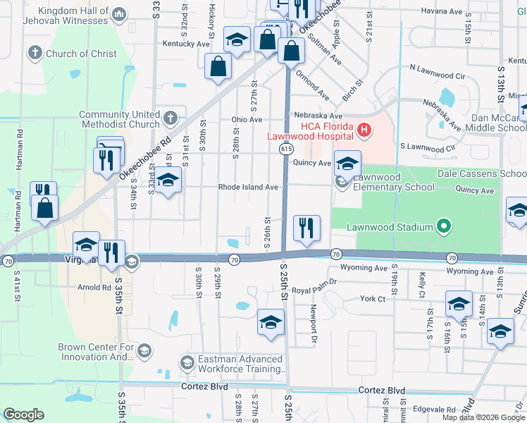 map of restaurants, bars, coffee shops, grocery stores, and more near 2101 South 26th Street in Fort Pierce