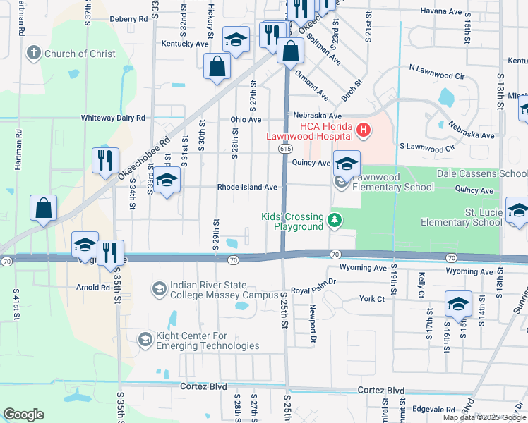 map of restaurants, bars, coffee shops, grocery stores, and more near 2101 South 26th Street in Fort Pierce