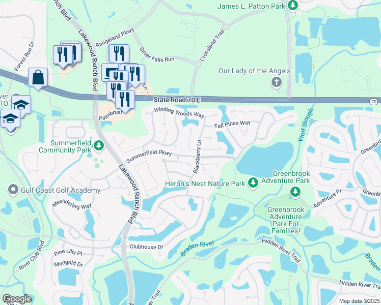map of restaurants, bars, coffee shops, grocery stores, and more near 12262 Hollybush Terrace in Lakewood Ranch