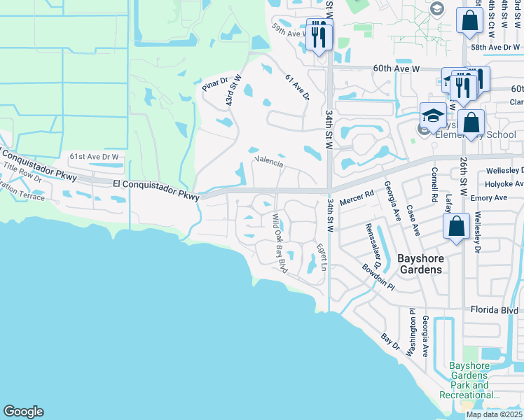 map of restaurants, bars, coffee shops, grocery stores, and more near 3617 Sun Eagle Lane in Bradenton