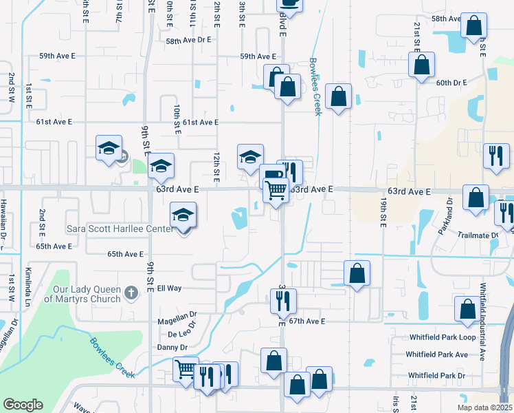 map of restaurants, bars, coffee shops, grocery stores, and more near 6318 14th Street East in Bradenton