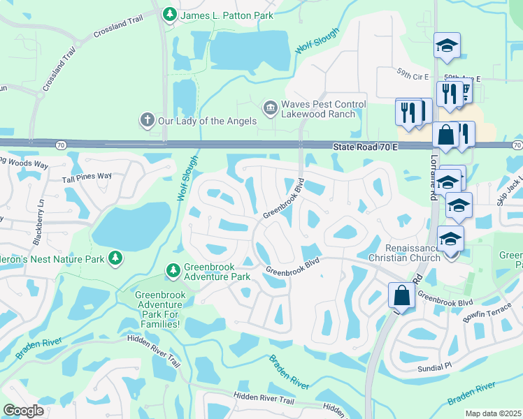 map of restaurants, bars, coffee shops, grocery stores, and more near 6245 Willet Court in Lakewood Ranch