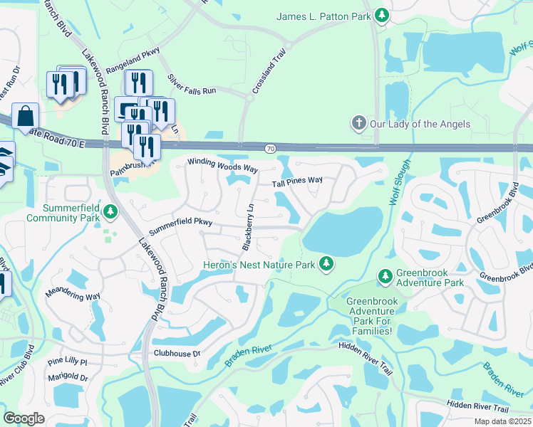 map of restaurants, bars, coffee shops, grocery stores, and more near 12323 Hollybush Terrace in Lakewood Ranch